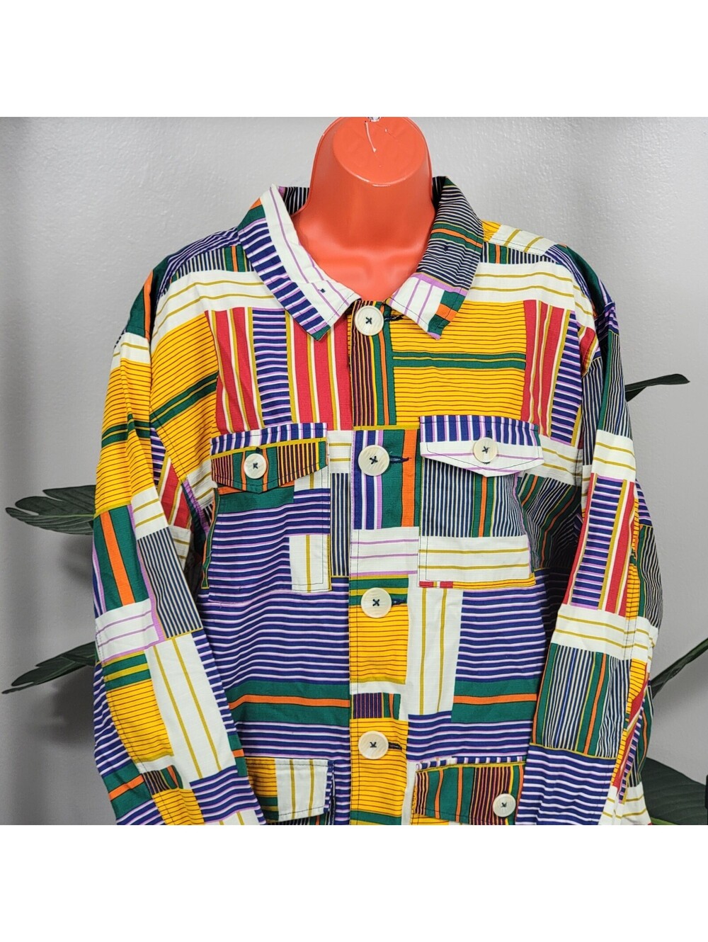LRG Button-Up Casual ButtonDown Shirt Multicolor Kente Print